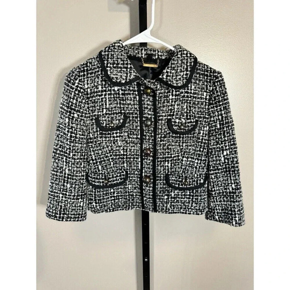 Express Black/White Wool Blend Crop Blazer Size 6 Y2K - Picture 1 of 8